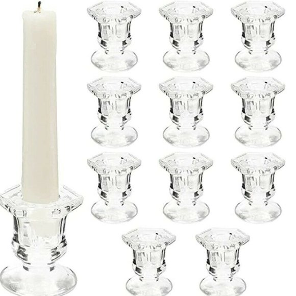 Juvale Other - Set of 12 Glass Candle Holders, Clear Taper Candlestick Holder Juvale